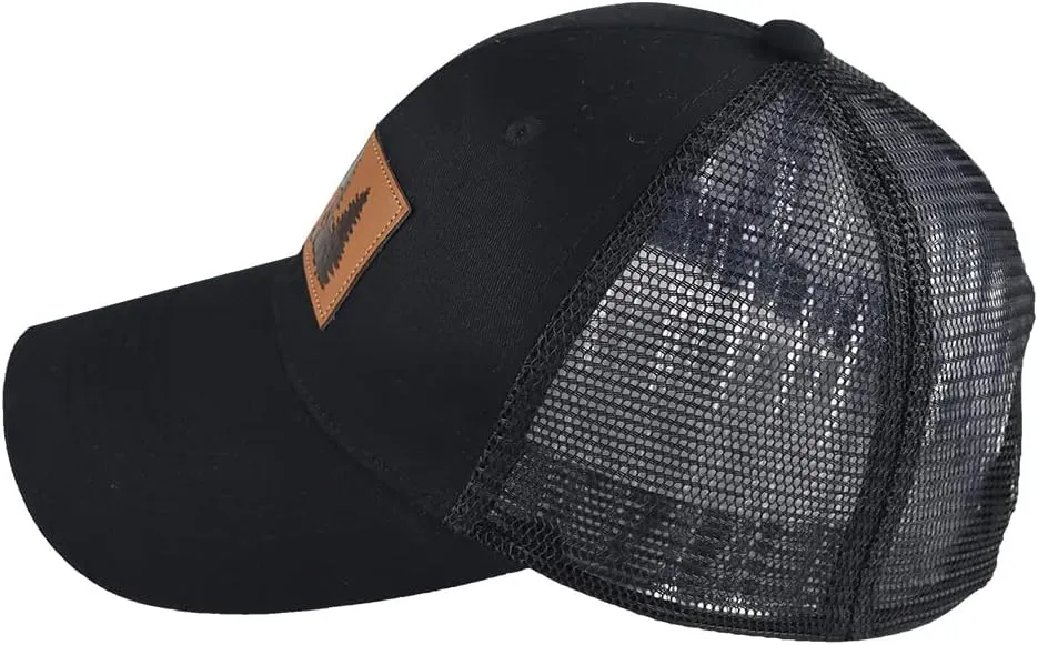 OASCUVER Bigfoot Leather Trucker Hat, Embroidered Adjustable Wash Cotton Wild Big Foot Sasquatch Mesh Snapback Baseball Cap