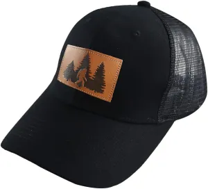 OASCUVER Bigfoot Leather Trucker Hat, Embroidered Adjustable Wash Cotton Wild Big Foot Sasquatch Mesh Snapback Baseball Cap