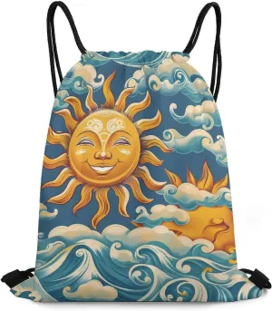 Ocean Sunrise Faces Travel Drawstring Bag Waterproof String Backpack Gym Sackpack Sport Bag