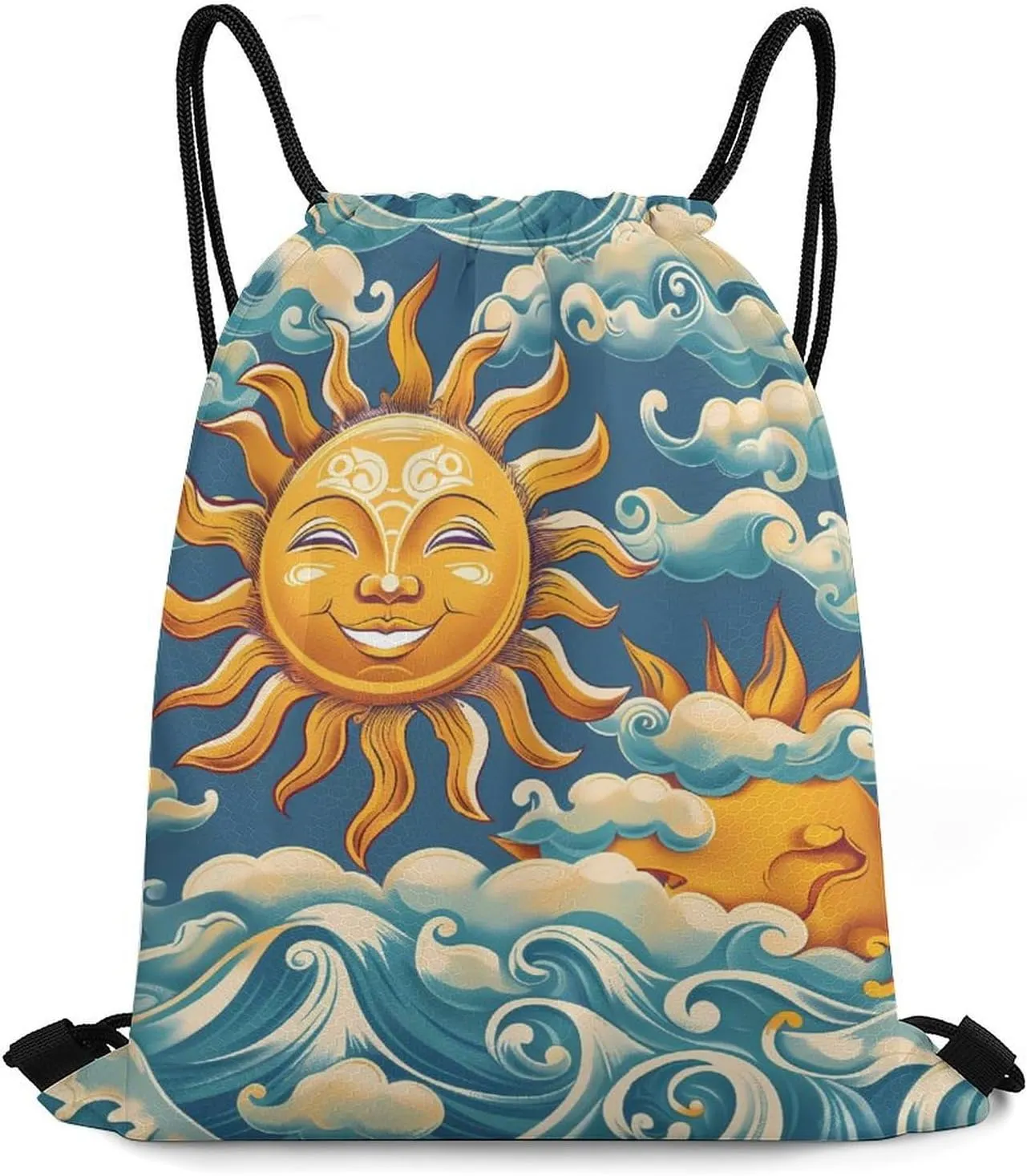 Ocean Sunrise Faces Travel Drawstring Bag Waterproof String Backpack Gym Sackpack Sport Bag