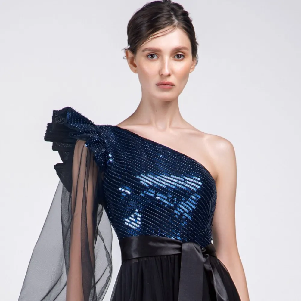 One-Shoulder Dress With Beaded Royal Blue