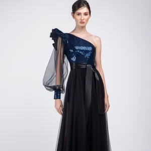 One-Shoulder Dress With Beaded Royal Blue