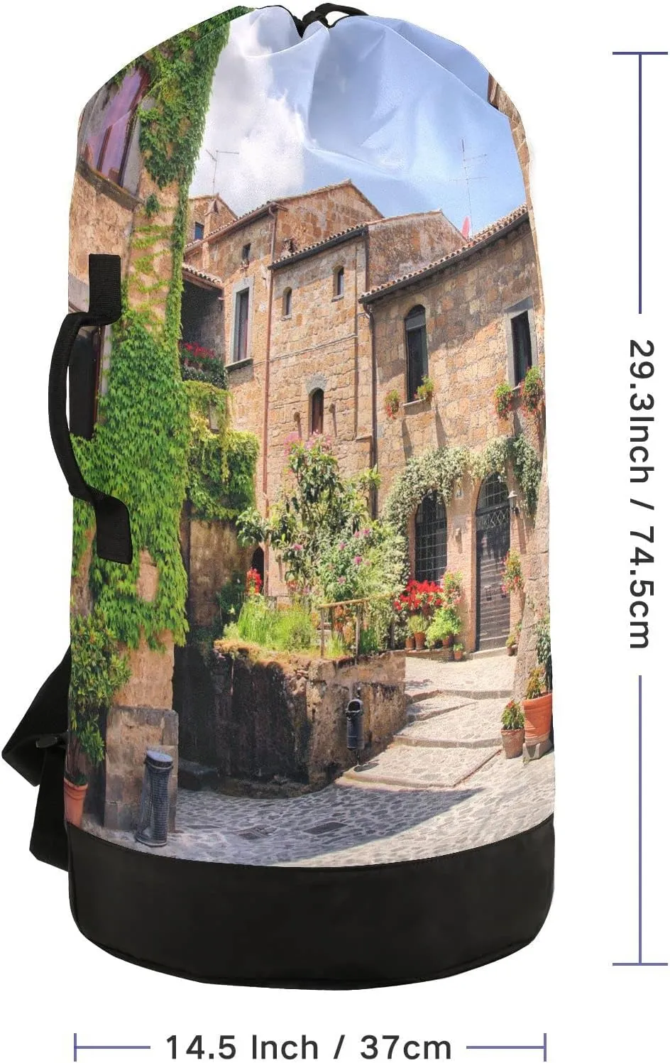 Oyihfvs A Picturesque Corner of a Quaint Town in Italy Backpack Laundry Bag, Laundry Backpack with Shoulder Straps, Waterproof Nylon Clothes Hamper Bag for Men Women Yoga Backpack