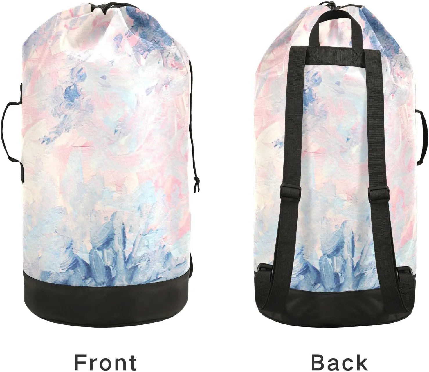 Oyihfvs Abstract Gouache Fantastic Elegance Pink Blue Abstract Hand Paint Backpack Laundry Bag, Laundry Backpack with Shoulder Straps, Waterproof Nylon Clothes Hamper Bag for Men Women Yoga Backpack