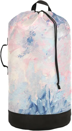 Oyihfvs Abstract Gouache Fantastic Elegance Pink Blue Abstract Hand Paint Backpack Laundry Bag, Laundry Backpack with Shoulder Straps, Waterproof Nylon Clothes Hamper Bag for Men Women Yoga Backpack