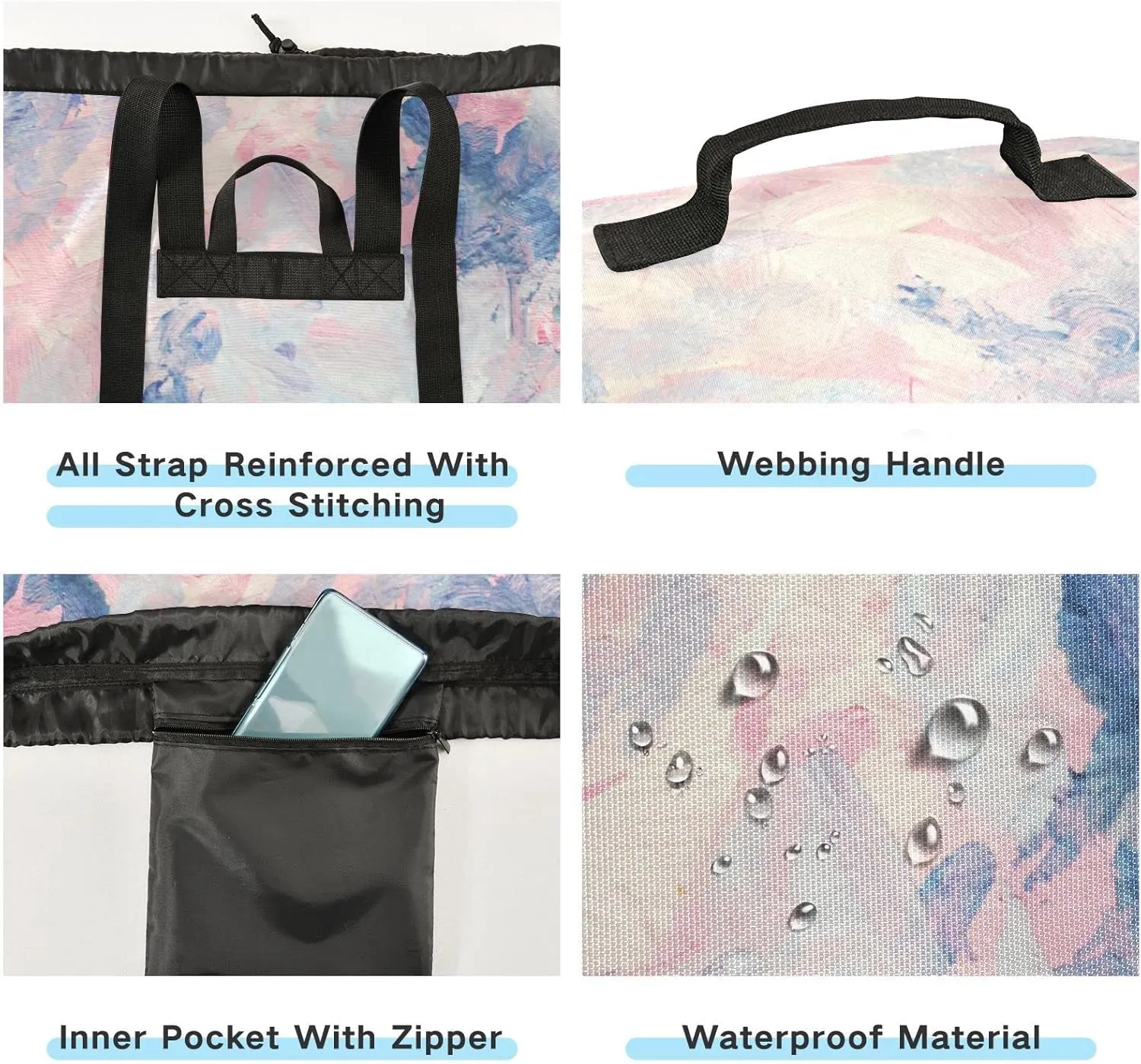 Oyihfvs Abstract Gouache Fantastic Elegance Pink Blue Abstract Hand Paint Backpack Laundry Bag, Laundry Backpack with Shoulder Straps, Waterproof Nylon Clothes Hamper Bag for Men Women Yoga Backpack