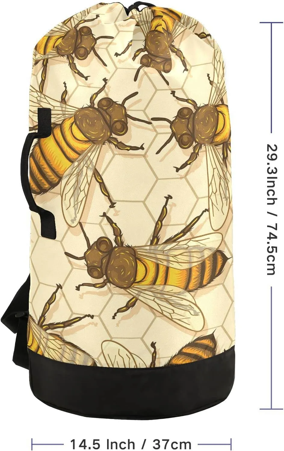 Oyihfvs Big Honey Bees in a Honeycomb Humble Bee Seamless Backpack Laundry Bag, Laundry Backpack with Shoulder Straps, Waterproof Nylon Clothes Hamper Bag for Men Women Yoga Backpack