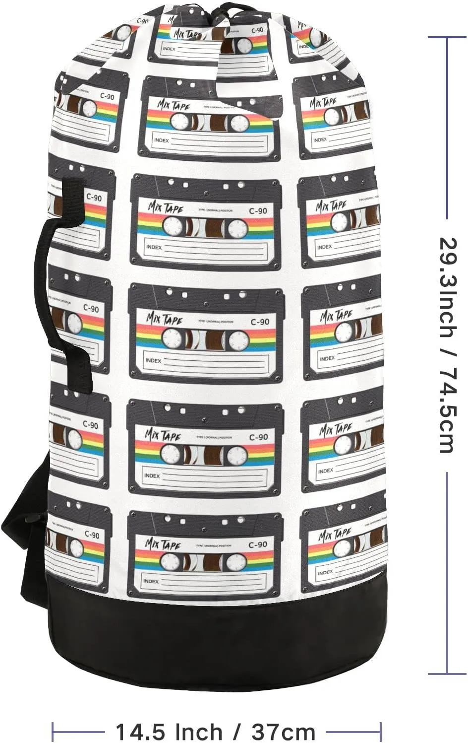 Oyihfvs Cassette Retro Labels 80s Retro Texture Backpack Laundry Bag, Laundry Backpack with Shoulder Straps, Waterproof Nylon Clothes Hamper Bag for Men Women Yoga Backpack