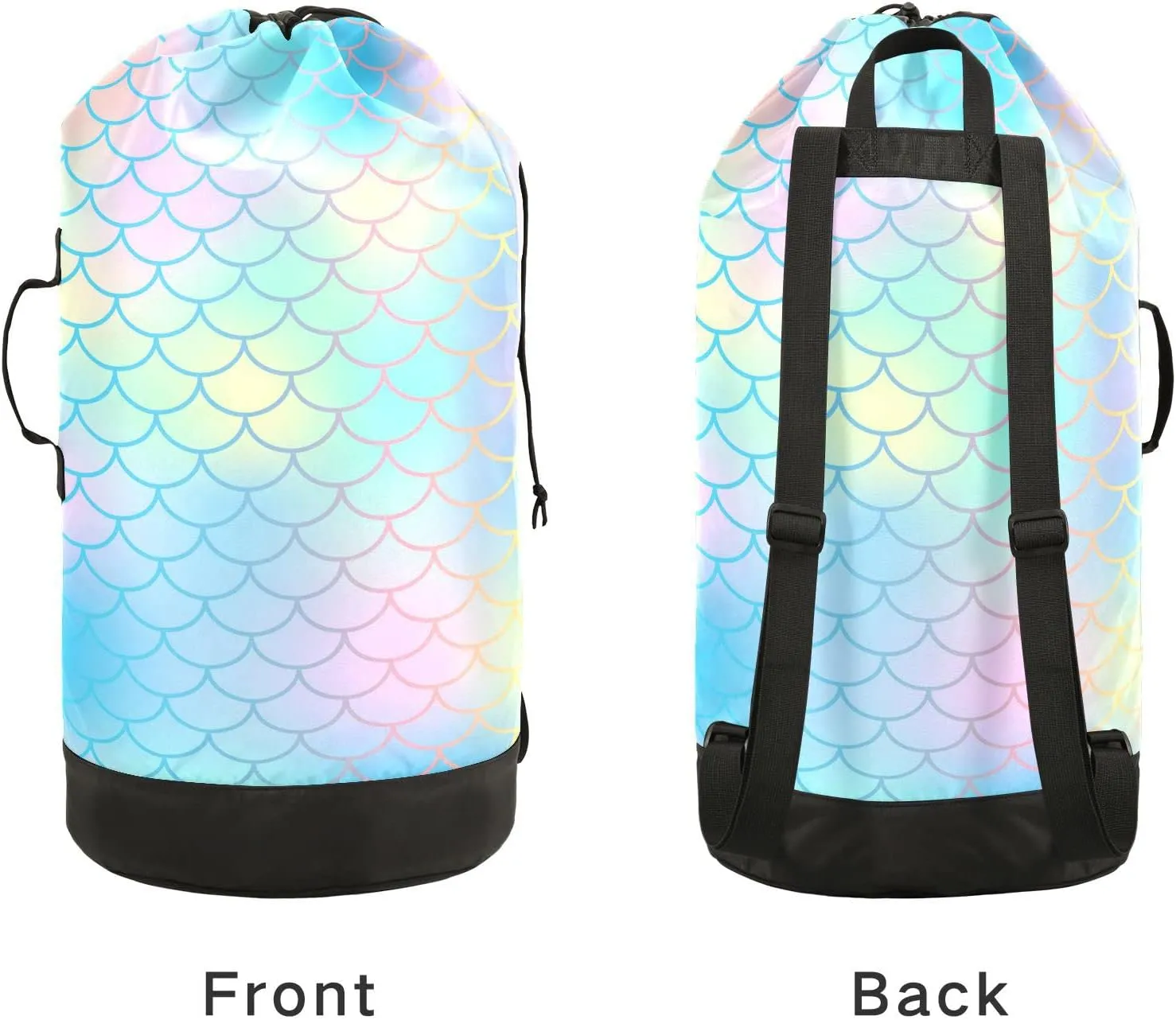 Oyihfvs Colorful Fish Scales Magic Blue Pink Turquoise Mermaid Tail Scales Backpack Laundry Bag, Laundry Backpack with Shoulder Straps, Waterproof Nylon Clothes Hamper Bag for Men Women Yoga Backpack