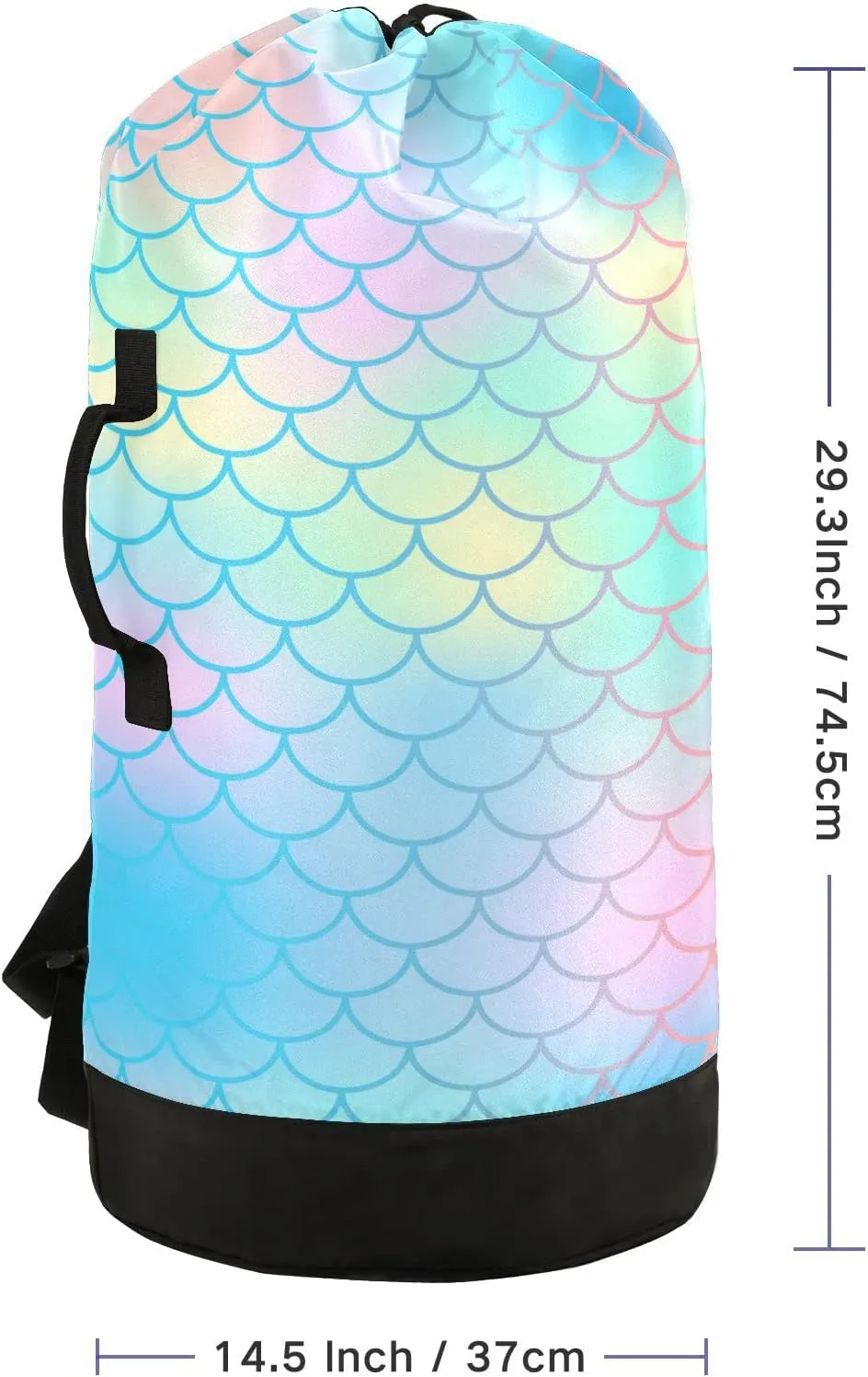 Oyihfvs Colorful Fish Scales Magic Blue Pink Turquoise Mermaid Tail Scales Backpack Laundry Bag, Laundry Backpack with Shoulder Straps, Waterproof Nylon Clothes Hamper Bag for Men Women Yoga Backpack
