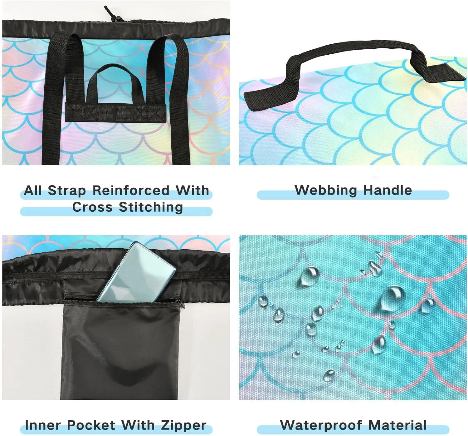 Oyihfvs Colorful Fish Scales Magic Blue Pink Turquoise Mermaid Tail Scales Backpack Laundry Bag, Laundry Backpack with Shoulder Straps, Waterproof Nylon Clothes Hamper Bag for Men Women Yoga Backpack