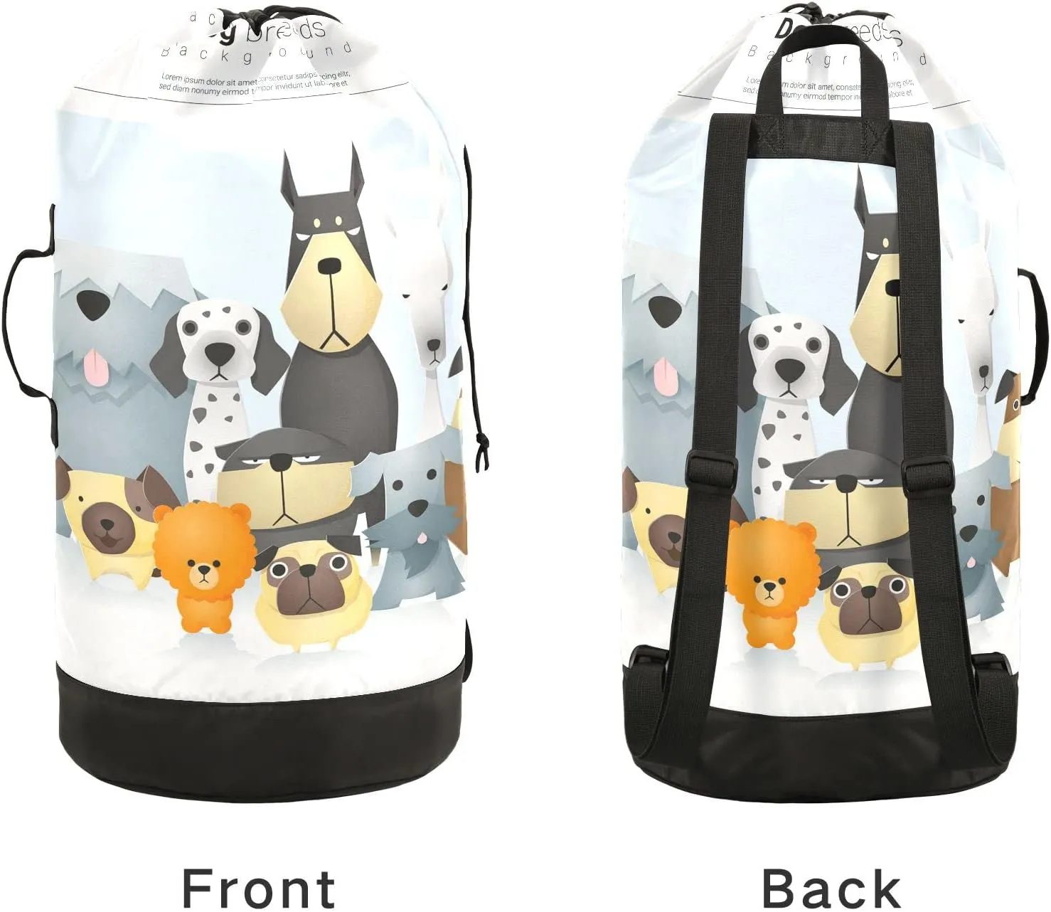 Oyihfvs Different Cute Dog Breeds Backpack Laundry Bag, Laundry Backpack with Shoulder Straps, Waterproof Nylon Clothes Hamper Bag for Men Women Yoga Backpack