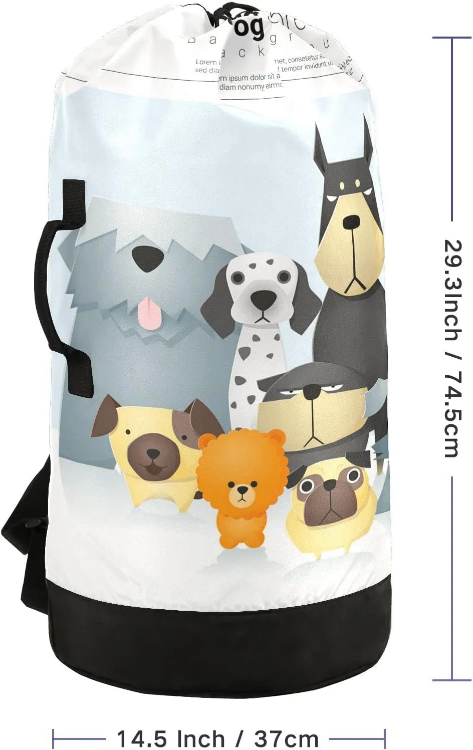 Oyihfvs Different Cute Dog Breeds Backpack Laundry Bag, Laundry Backpack with Shoulder Straps, Waterproof Nylon Clothes Hamper Bag for Men Women Yoga Backpack