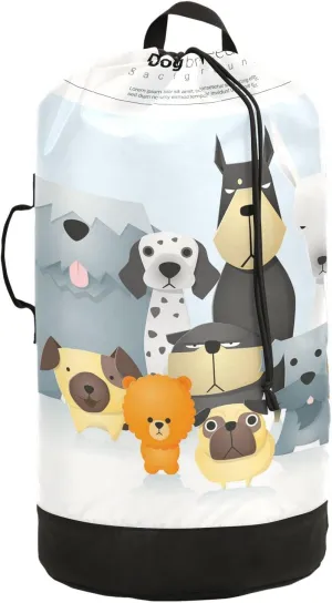 Oyihfvs Different Cute Dog Breeds Backpack Laundry Bag, Laundry Backpack with Shoulder Straps, Waterproof Nylon Clothes Hamper Bag for Men Women Yoga Backpack
