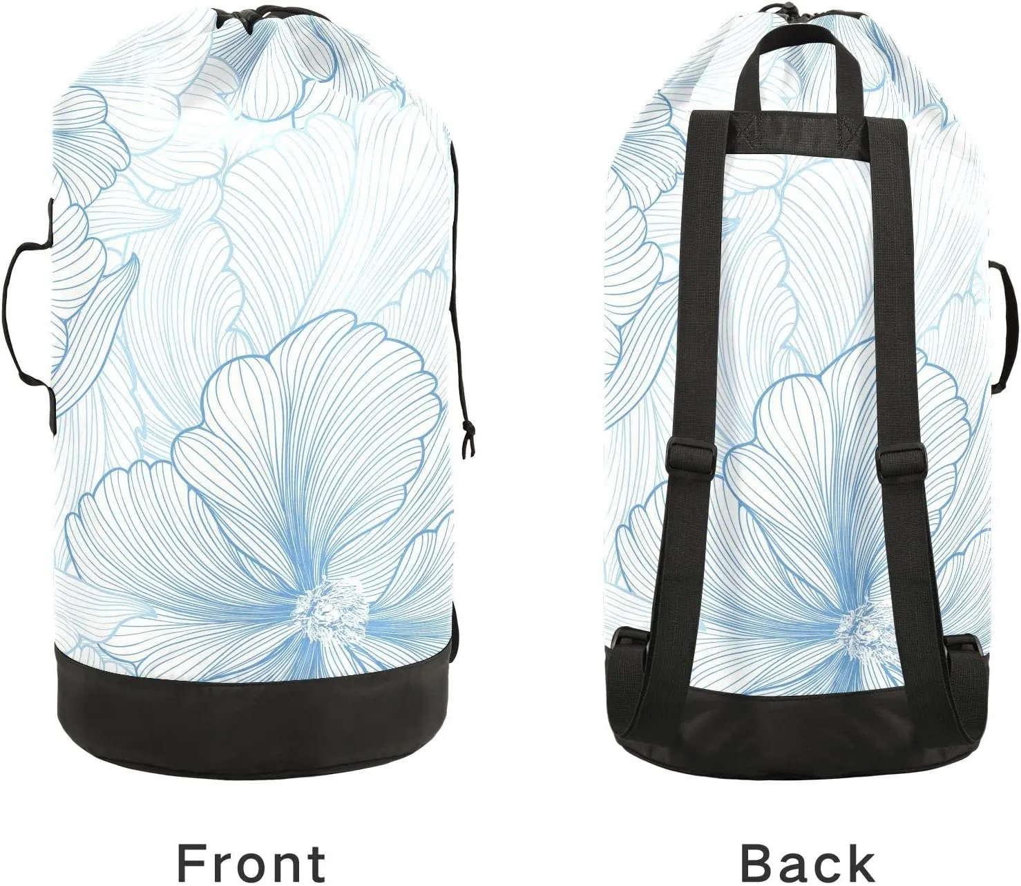 Oyihfvs Elegant Seamless Pattern with Light Blue Flowers Backpack Laundry Bag, Laundry Backpack with Shoulder Straps, Waterproof Nylon Clothes Hamper Bag for Men Women Yoga Backpack