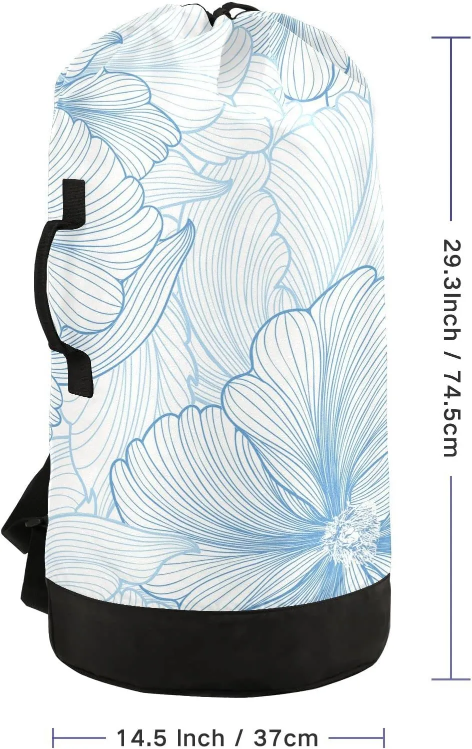 Oyihfvs Elegant Seamless Pattern with Light Blue Flowers Backpack Laundry Bag, Laundry Backpack with Shoulder Straps, Waterproof Nylon Clothes Hamper Bag for Men Women Yoga Backpack
