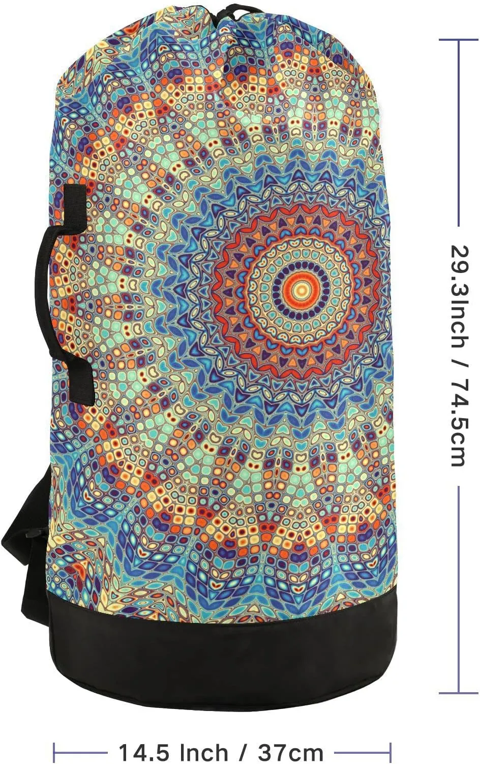 Oyihfvs Ethnic Tribal Mandala Ornament Mosaic Digital Fractal Retro Style Backpack Laundry Bag, Laundry Backpack with Shoulder Straps, Waterproof Nylon Clothes Hamper Bag for Men Women Yoga Backpack