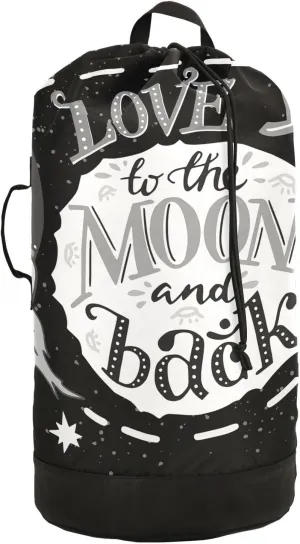 Oyihfvs I Love You to The Moon and Back on Black Backpack Laundry Bag, Laundry Backpack with Shoulder Straps, Waterproof Nylon Clothes Hamper Bag for Men Women Yoga Backpack