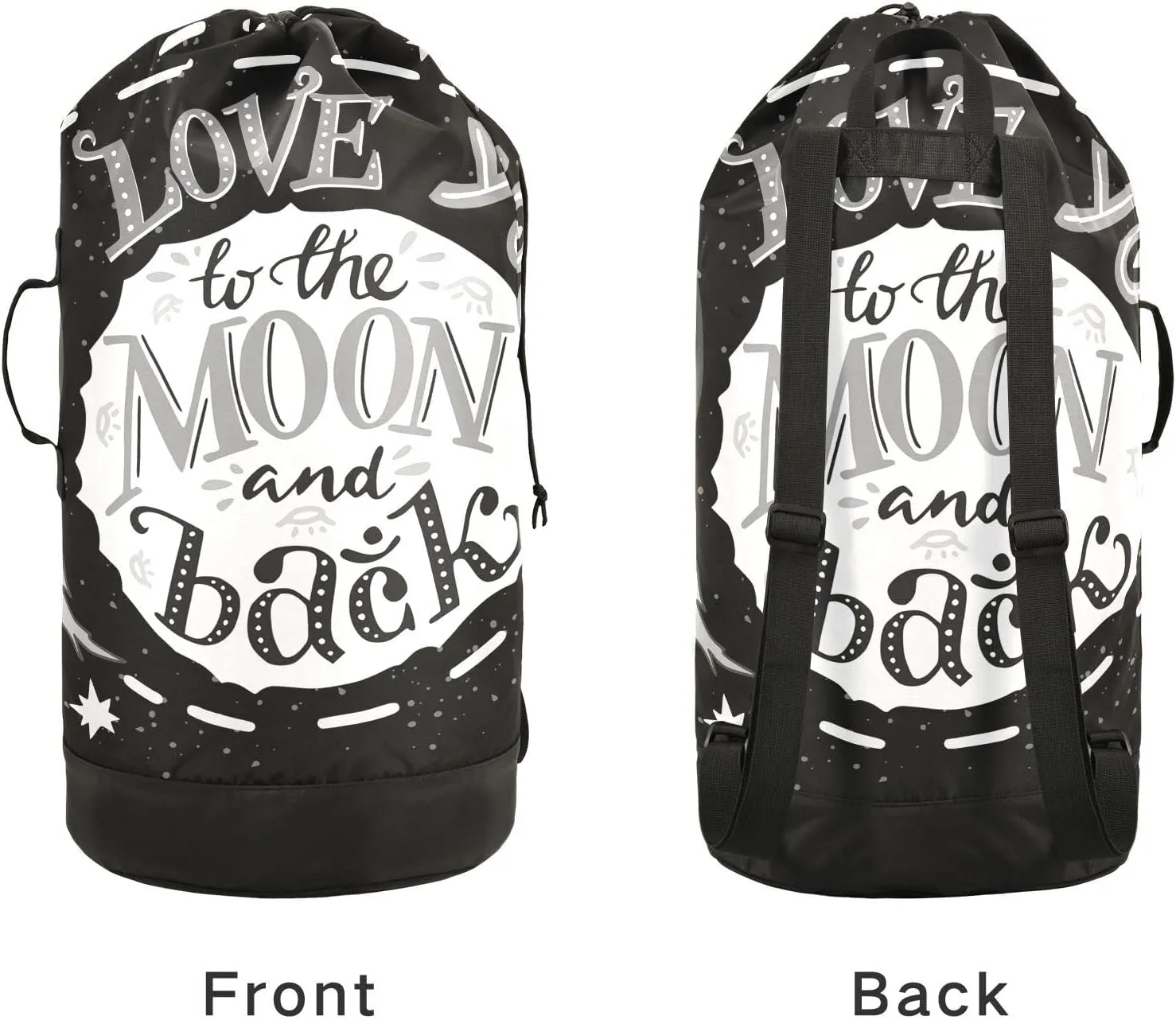 Oyihfvs I Love You to The Moon and Back on Black Backpack Laundry Bag, Laundry Backpack with Shoulder Straps, Waterproof Nylon Clothes Hamper Bag for Men Women Yoga Backpack