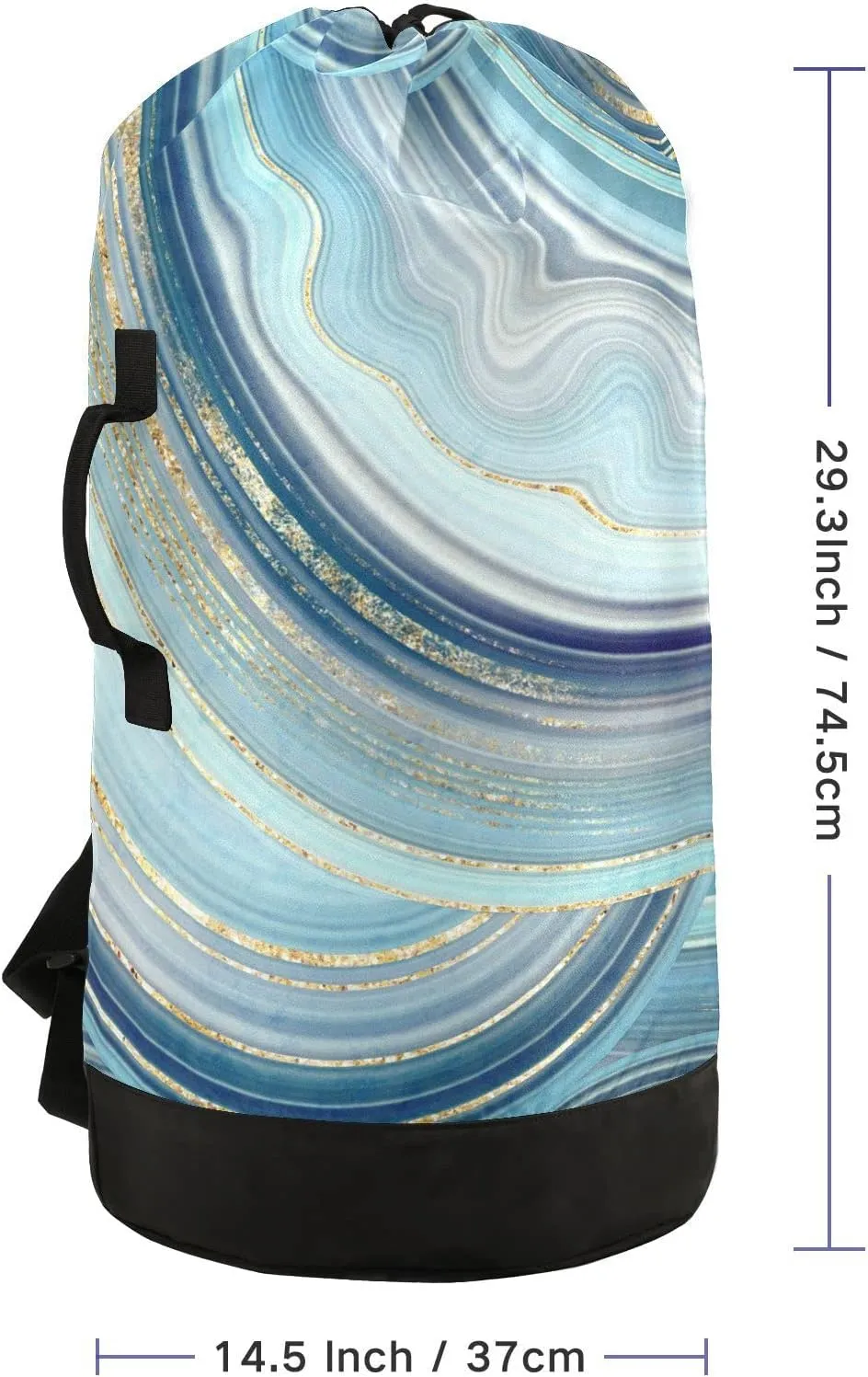 Oyihfvs Marble Agate with Turquoise Blue and Gold Veins Marbling Surface Backpack Laundry Bag, Laundry Backpack with Shoulder Straps, Waterproof Nylon Clothes Hamper Bag for Men Women Yoga Backpack