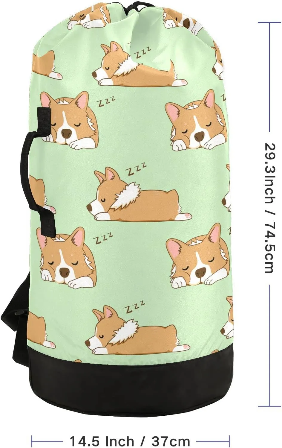 Oyihfvs Seamless Corgi Dogs Sleep Snooze on Green Backpack Laundry Bag, Laundry Backpack with Shoulder Straps, Waterproof Nylon Clothes Hamper Bag for Men Women Yoga Backpack