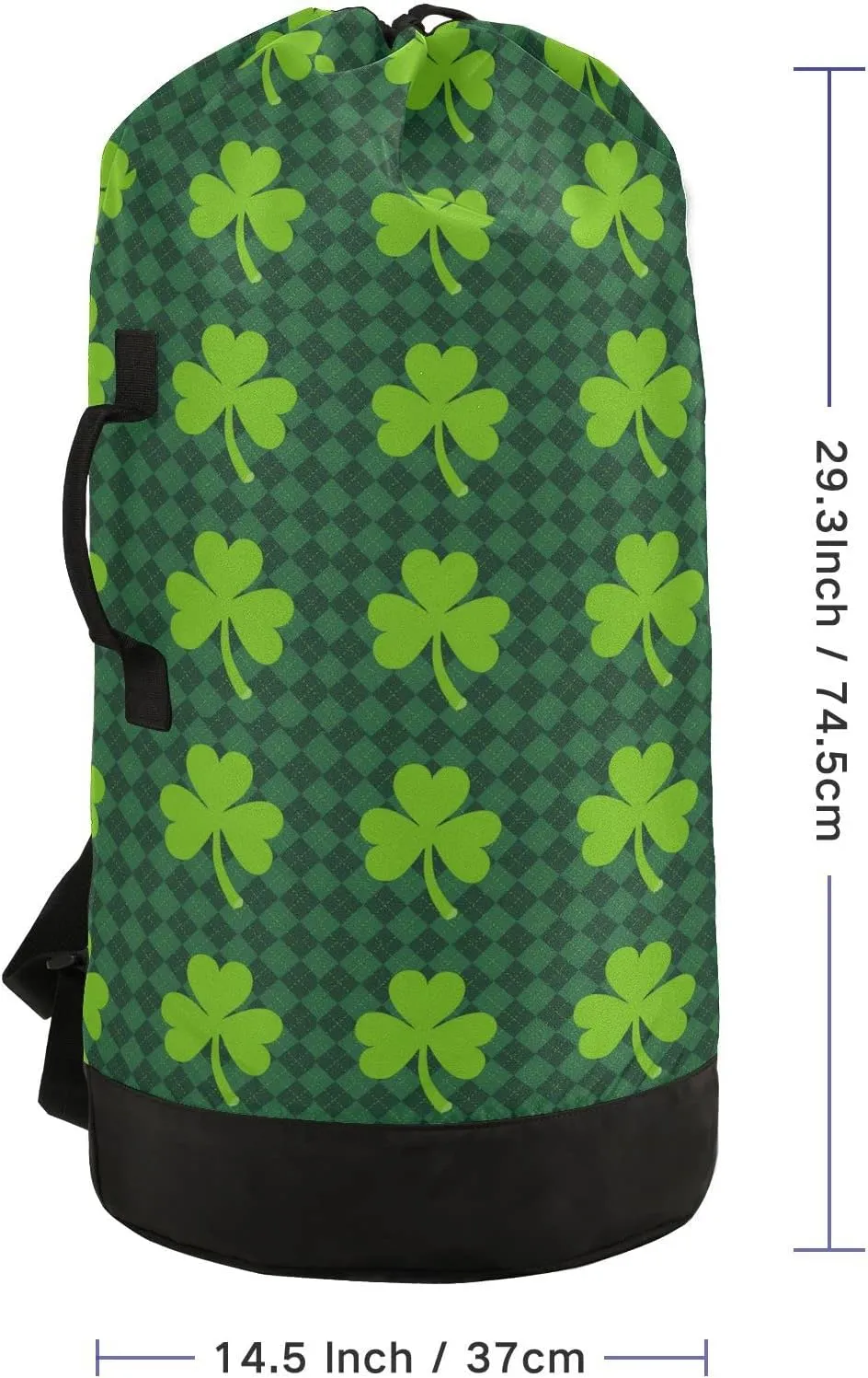 Oyihfvs St Patrick's Day Green Shamrock Clover Lucky on Checker Paid Backpack Laundry Bag, Laundry Backpack with Shoulder Straps, Waterproof Nylon Clothes Hamper Bag for Men Women Yoga Backpack