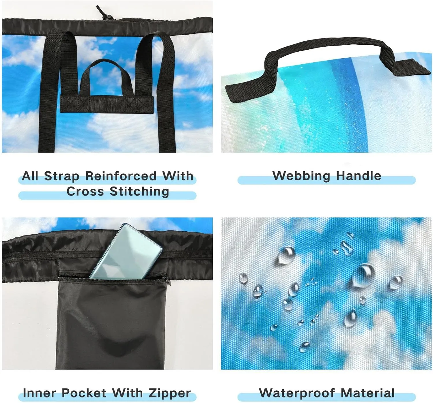 Oyihfvs Tropical Beach Sand Sea Blue Sky Turquoise Ocean Water White Cloud Backpack Laundry Bag, Laundry Backpack with Shoulder Straps, Waterproof Nylon Clothes Hamper Bag for Men Women Yoga Backpack