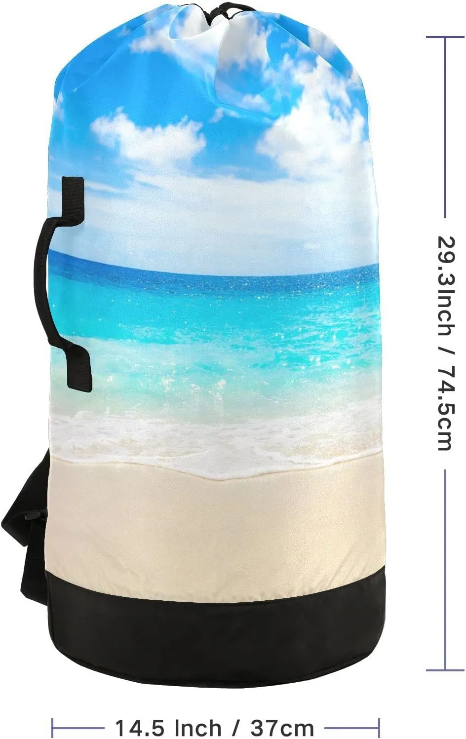 Oyihfvs Tropical Beach Sand Sea Blue Sky Turquoise Ocean Water White Cloud Backpack Laundry Bag, Laundry Backpack with Shoulder Straps, Waterproof Nylon Clothes Hamper Bag for Men Women Yoga Backpack