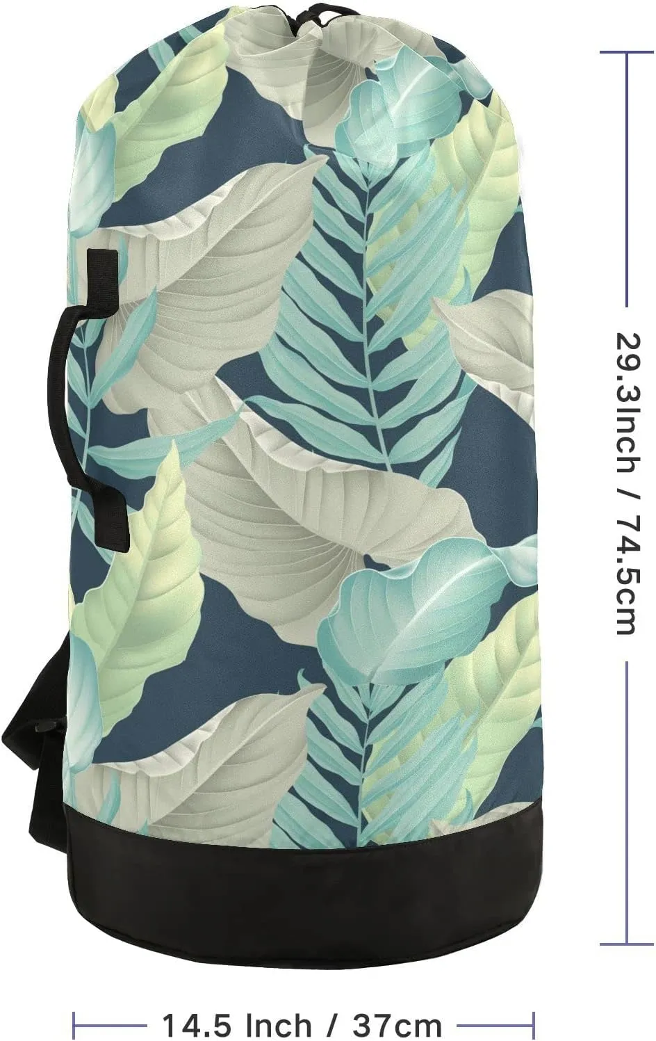 Oyihfvs Turquoise Yellow Grey Tropical Palm and Matte Leaves on Dark Blue Backpack Laundry Bag, Laundry Backpack with Shoulder Straps, Waterproof Nylon Clothes Hamper Bag for Men Women Yoga Backpack
