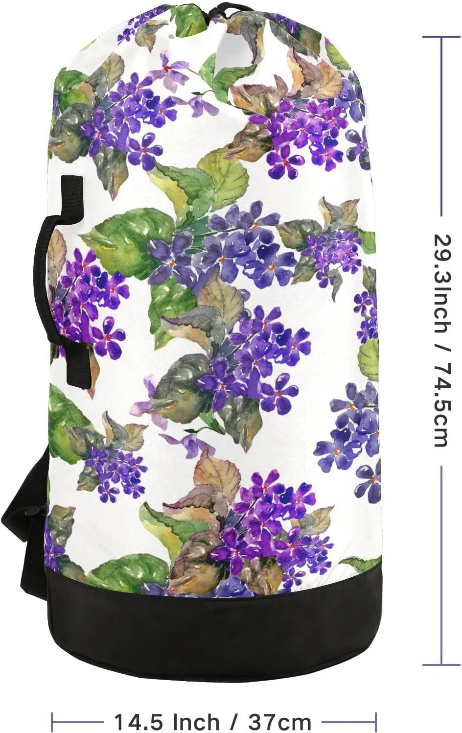 Oyihfvs Violas Seamless Purple Flowers with Leaves on White Backpack Laundry Bag, Laundry Backpack with Shoulder Straps, Waterproof Nylon Clothes Hamper Bag for Men Women Yoga Backpack