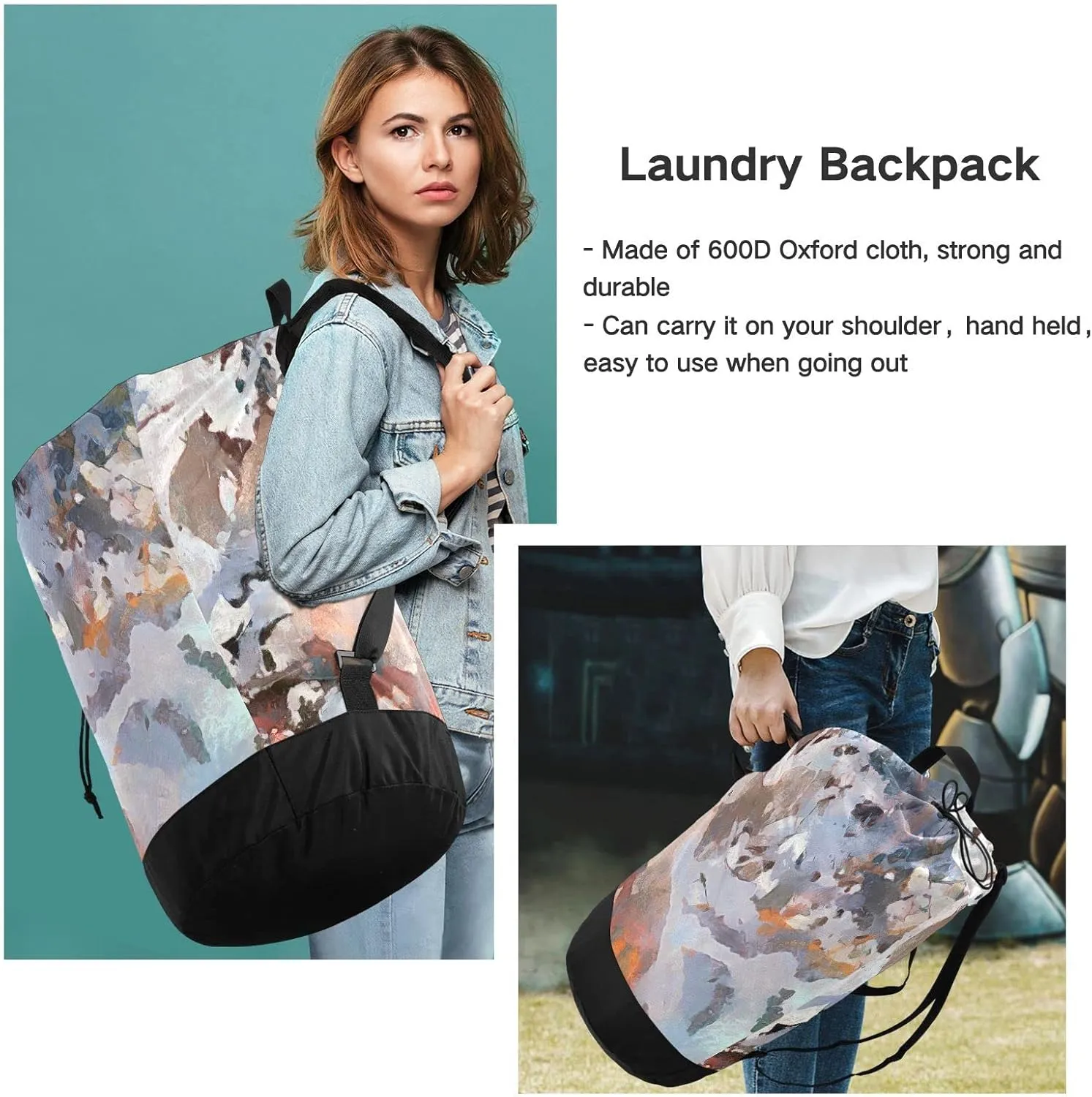 Oyihfvs Watercolor Texture Modern Artistic Work Splashes of Color Paint Backpack Laundry Bag, Laundry Backpack with Shoulder Straps, Waterproof Nylon Clothes Hamper Bag for Men Women Yoga Backpack