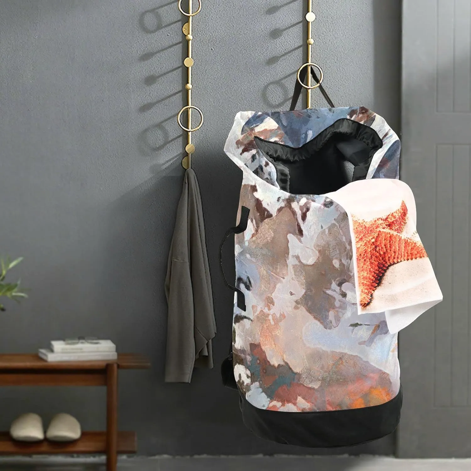 Oyihfvs Watercolor Texture Modern Artistic Work Splashes of Color Paint Backpack Laundry Bag, Laundry Backpack with Shoulder Straps, Waterproof Nylon Clothes Hamper Bag for Men Women Yoga Backpack