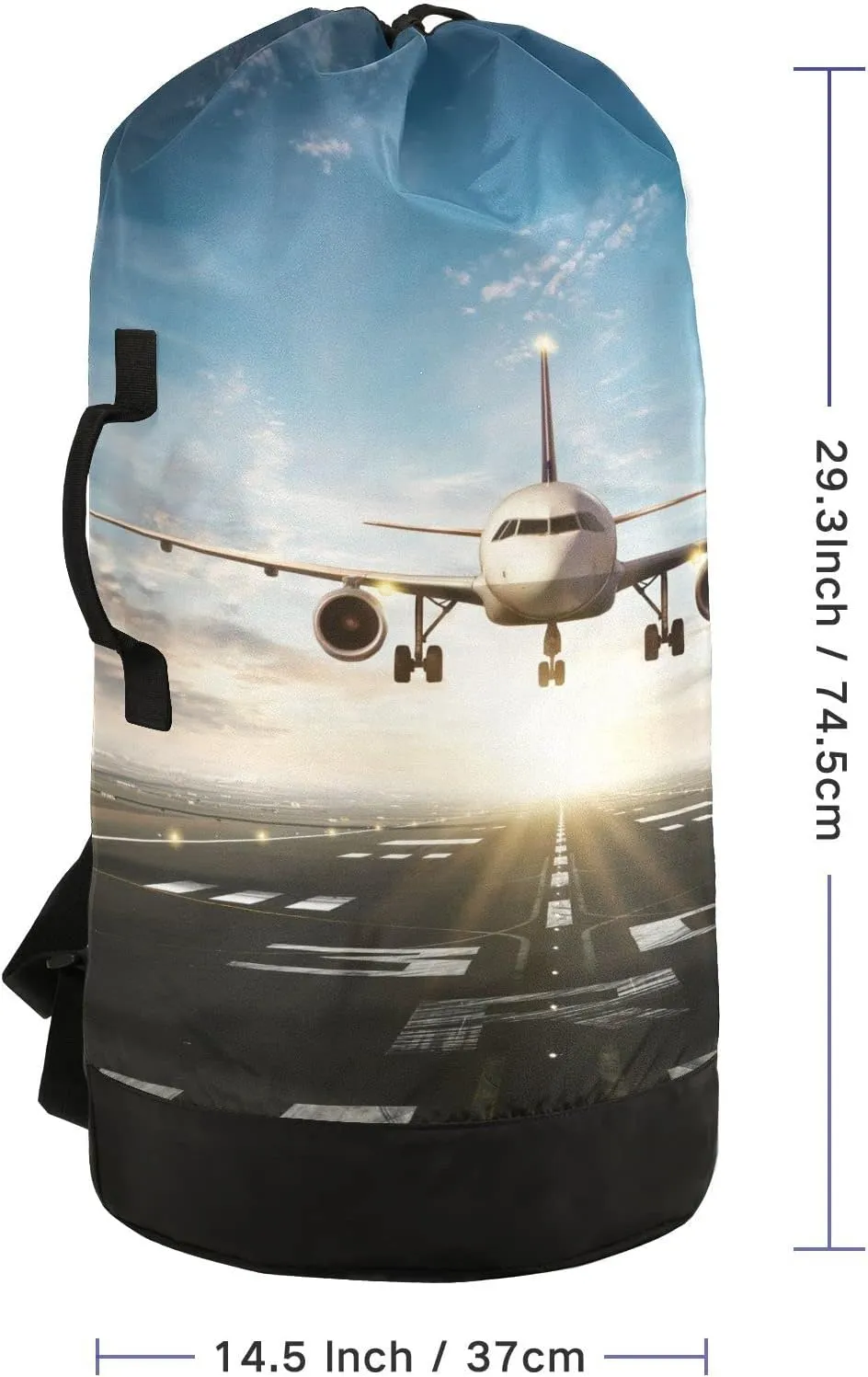 Oyihfvs White Aircraft Take Off Runway in Daylight Sunrise Backpack Laundry Bag, Laundry Backpack with Shoulder Straps, Waterproof Nylon Clothes Hamper Bag for Men Women Yoga Backpack