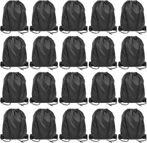 Pack of 20 Black Drawstring Backpack, 13x17 Inch Polyester Large Capacity Non-nylon Sport Cinch Bags, Bulk Draw String Sackpack Sport Storage Bags for Outdoor Activity Gym Trip
