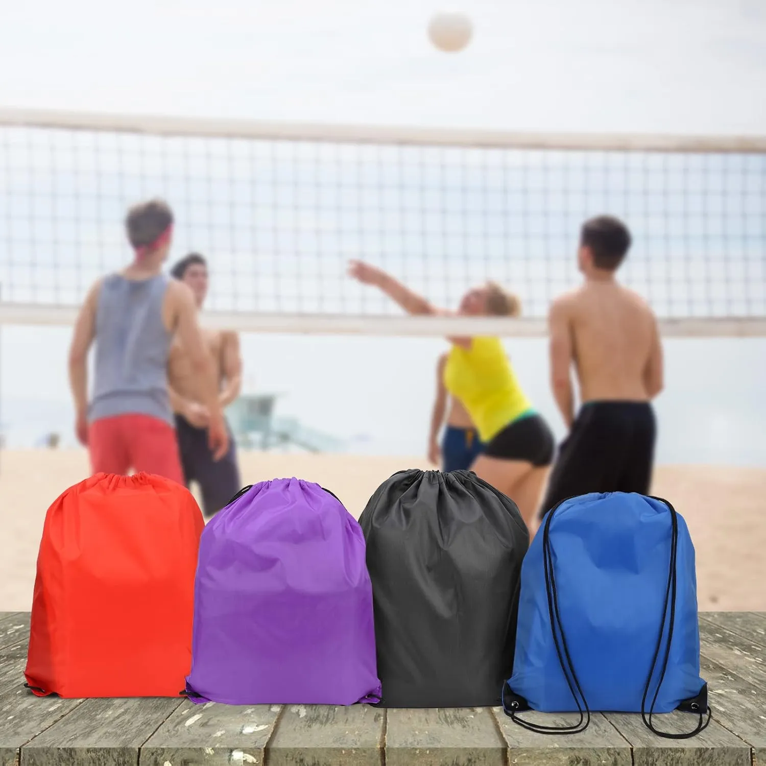 Pack of 20 Black Drawstring Backpack, 13x17 Inch Polyester Large Capacity Non-nylon Sport Cinch Bags, Bulk Draw String Sackpack Sport Storage Bags for Outdoor Activity Gym Trip