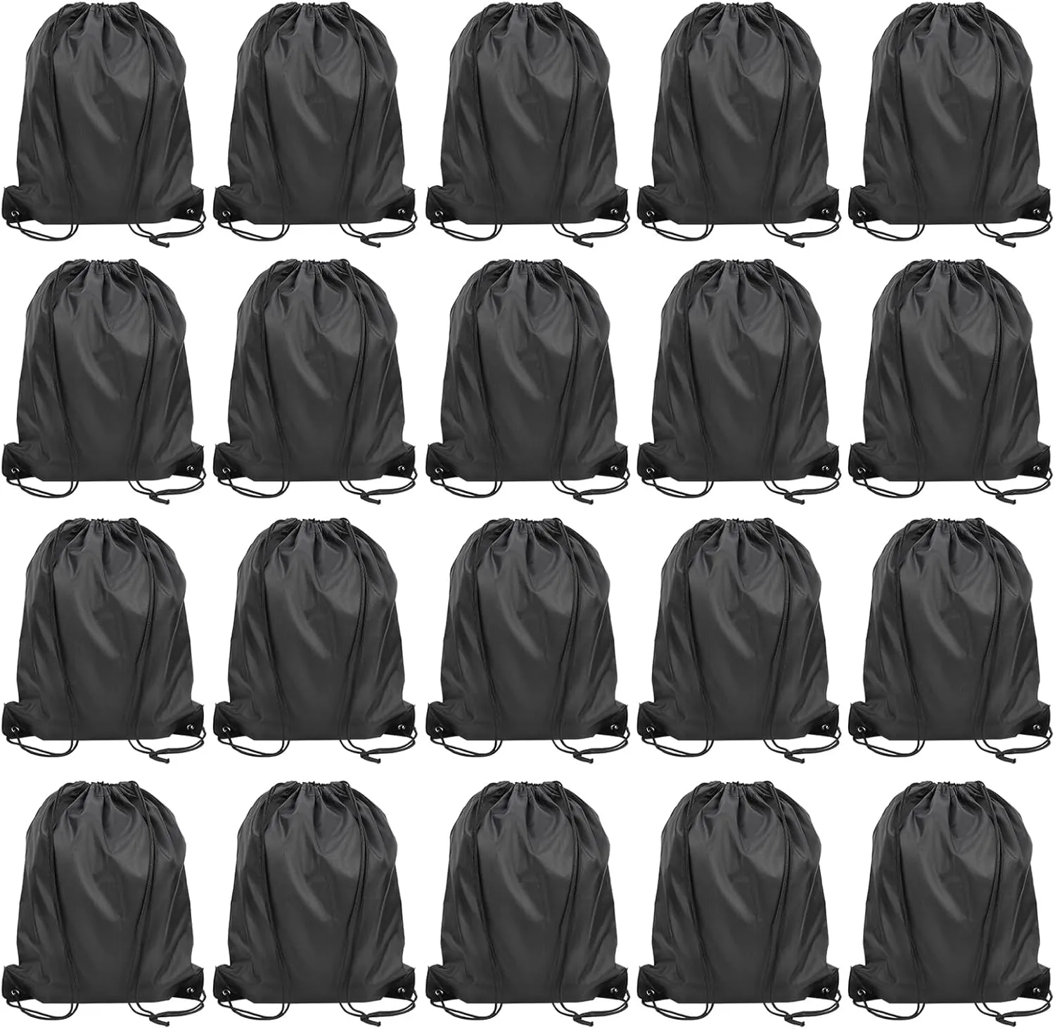 Pack of 20 Black Drawstring Backpack, 13x17 Inch Polyester Large Capacity Non-nylon Sport Cinch Bags, Bulk Draw String Sackpack Sport Storage Bags for Outdoor Activity Gym Trip