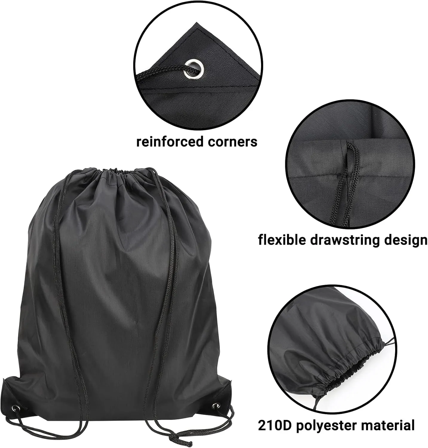 Pack of 20 Black Drawstring Backpack, 13x17 Inch Polyester Large Capacity Non-nylon Sport Cinch Bags, Bulk Draw String Sackpack Sport Storage Bags for Outdoor Activity Gym Trip