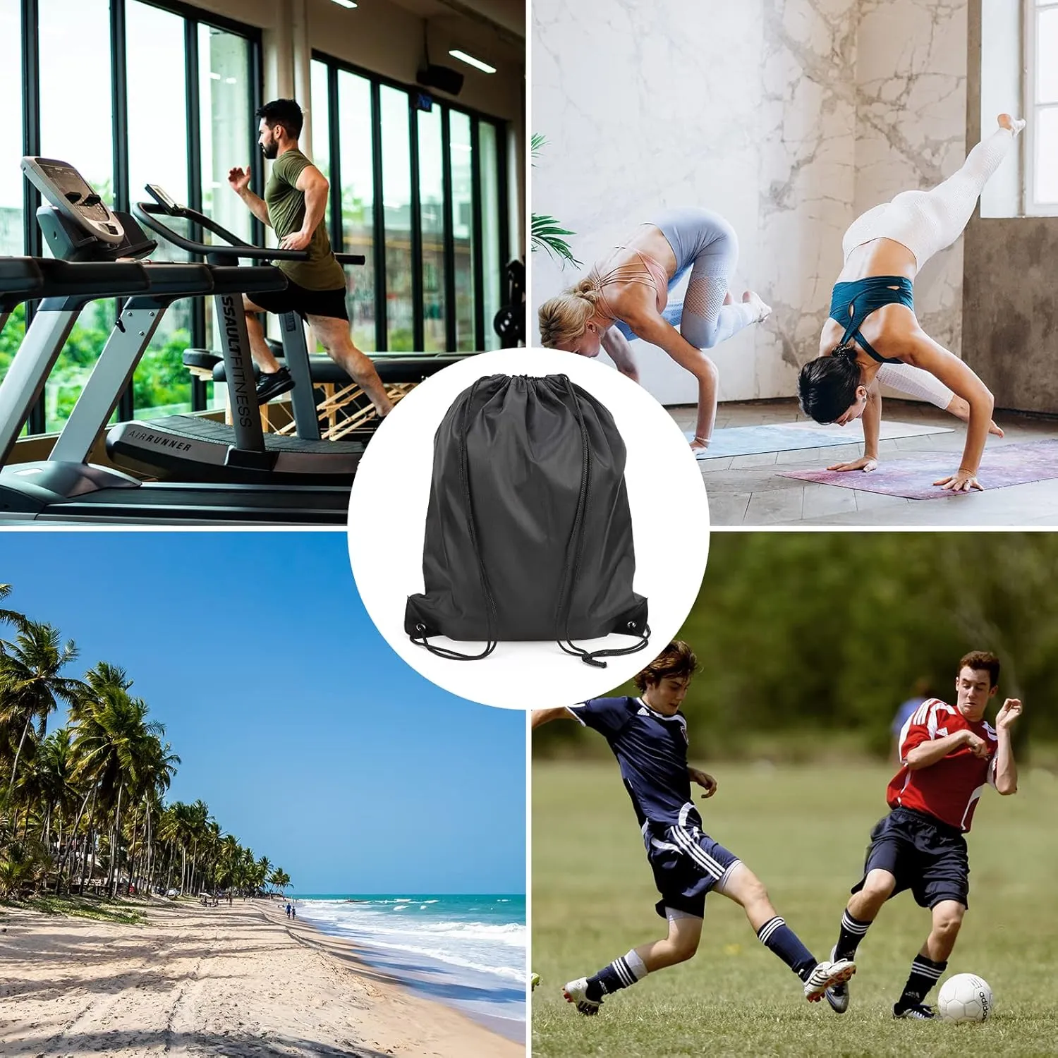 Pack of 20 Black Drawstring Backpack, 13x17 Inch Polyester Large Capacity Non-nylon Sport Cinch Bags, Bulk Draw String Sackpack Sport Storage Bags for Outdoor Activity Gym Trip