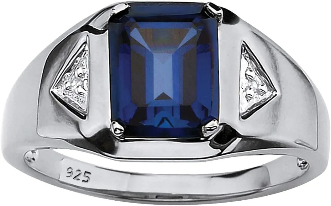 PalmBeach Men's 18K Gold-Plated Sterling Silver Emerald Cut Genuine Mystic Fire Topaz or Created Blue Sapphires and Diamond Accent Ring Size 10