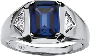 PalmBeach Men's 18K Gold-Plated Sterling Silver Emerald Cut Genuine Mystic Fire Topaz or Created Blue Sapphires and Diamond Accent Ring Size 10