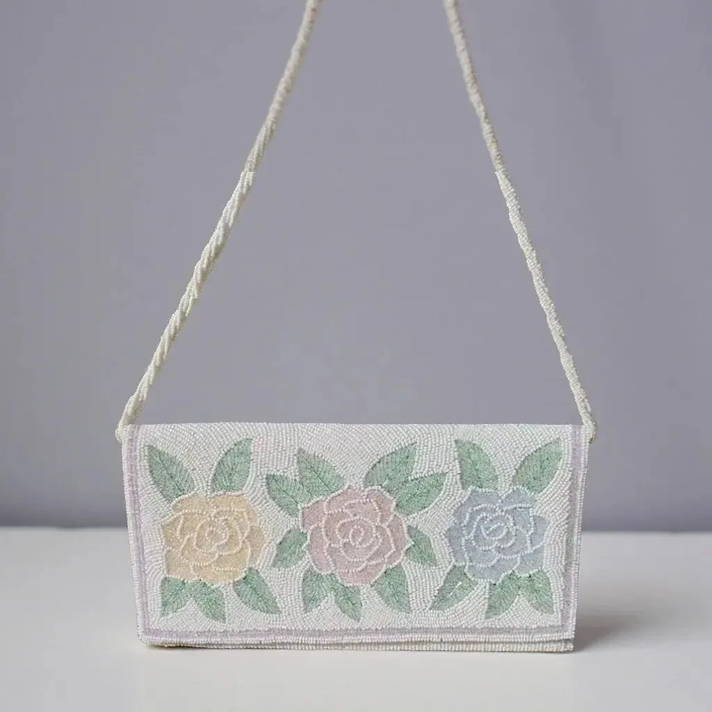 Pastel Rose beaded Crossbody Purse Clutch