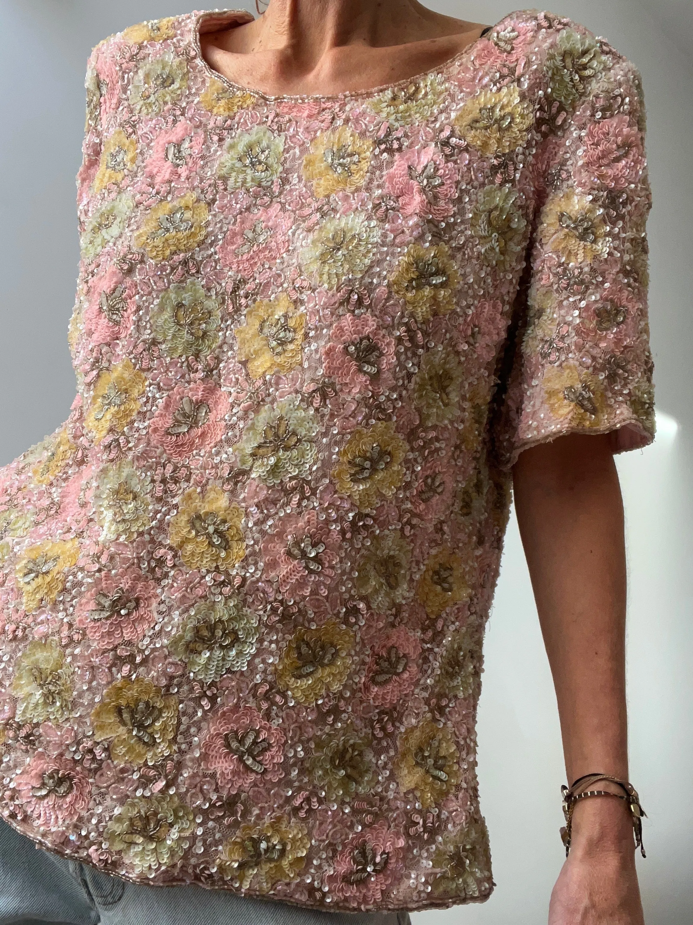 Pastel Vintage Beaded Top