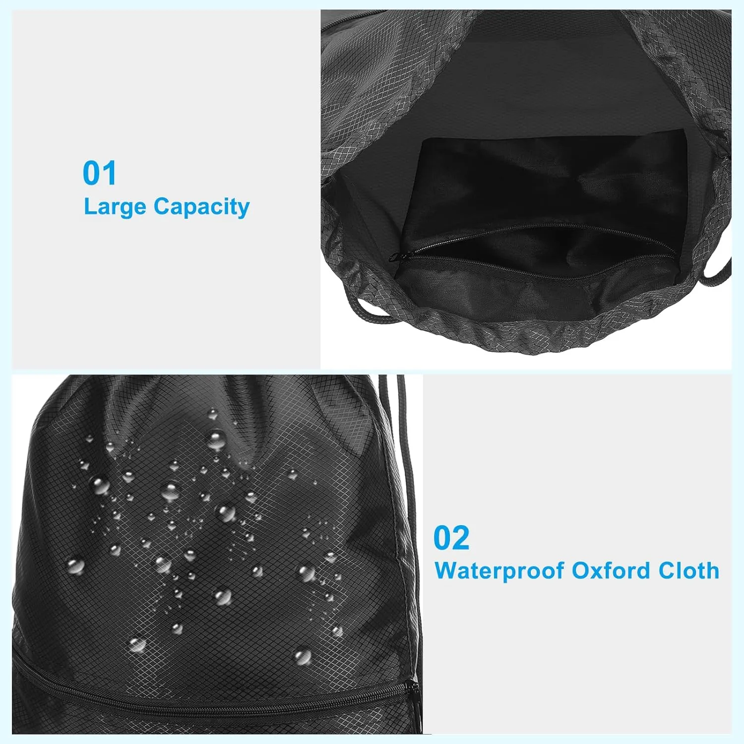PATIKIL Drawstring Backpack Bag, Drawstring Gym Bags String Backpack with Zip Pocket for Women Men, Black