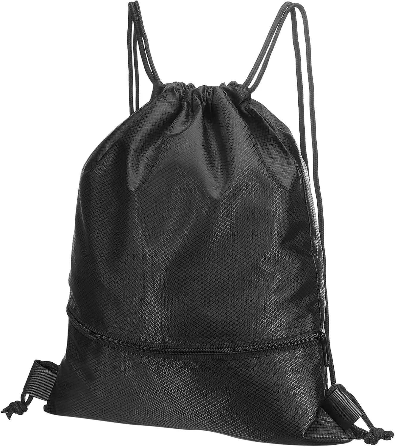 PATIKIL Drawstring Backpack Bag, Drawstring Gym Bags String Backpack with Zip Pocket for Women Men, Black