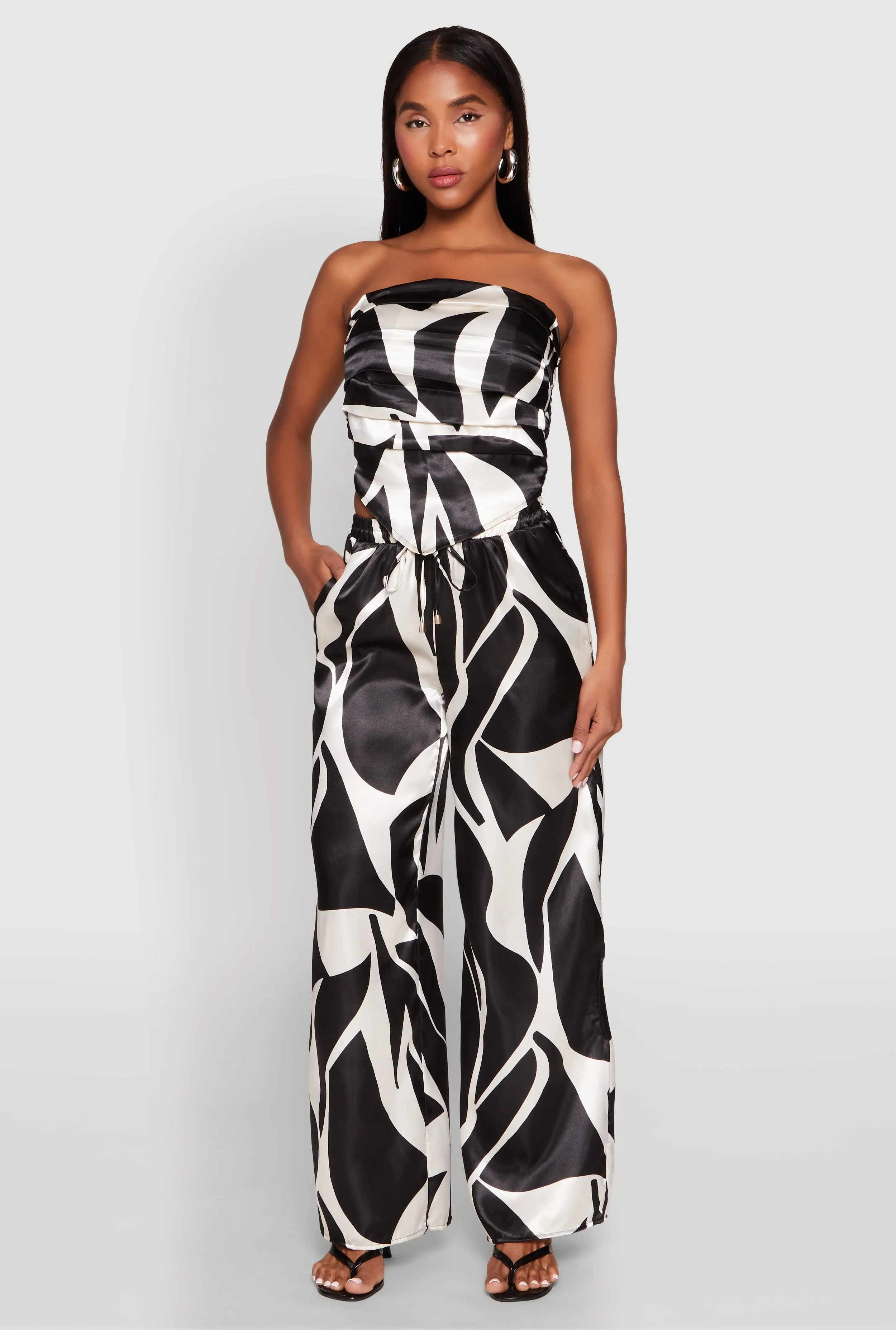 Patterned Satin Palazzo Pants