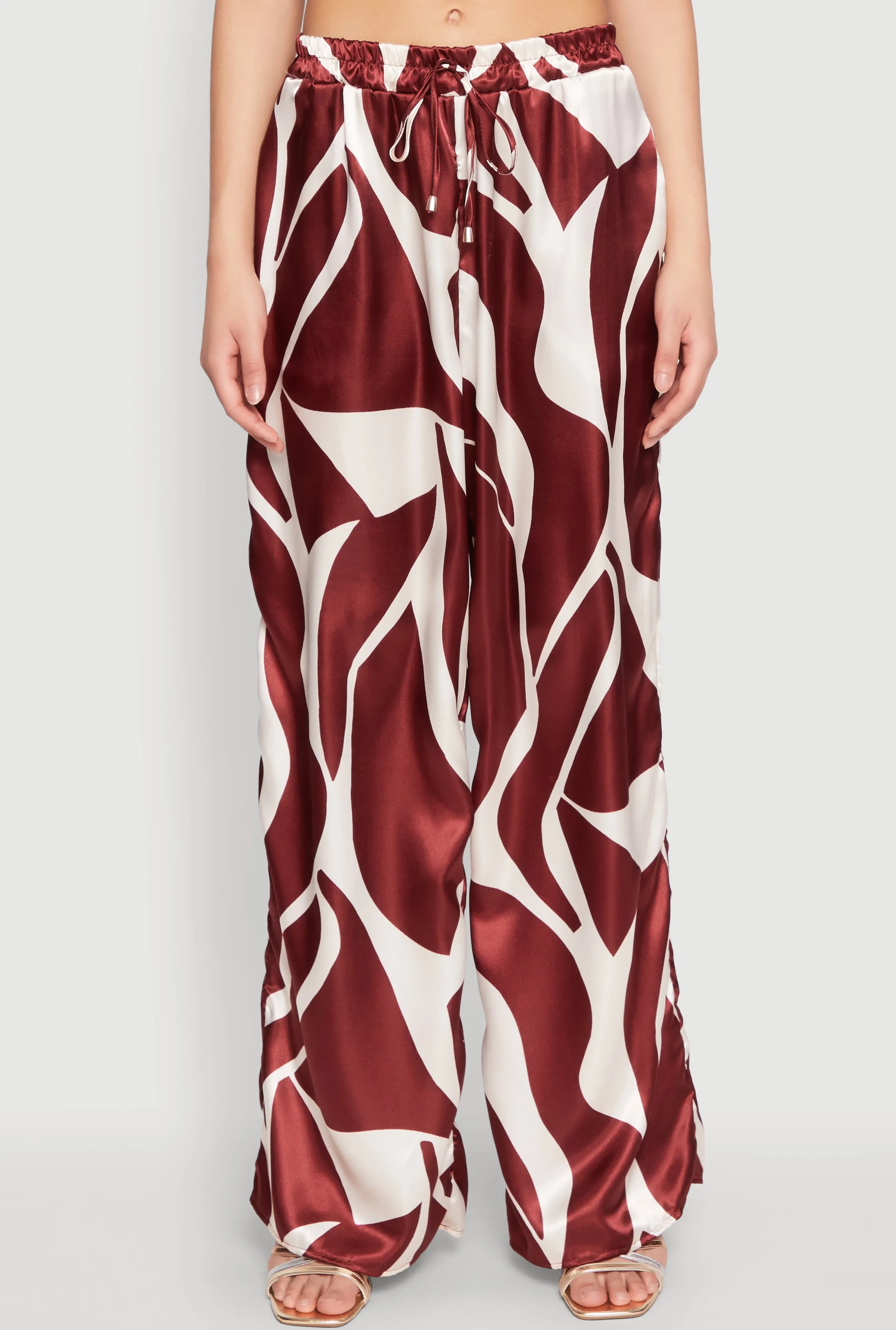 Patterned Satin Palazzo Pants