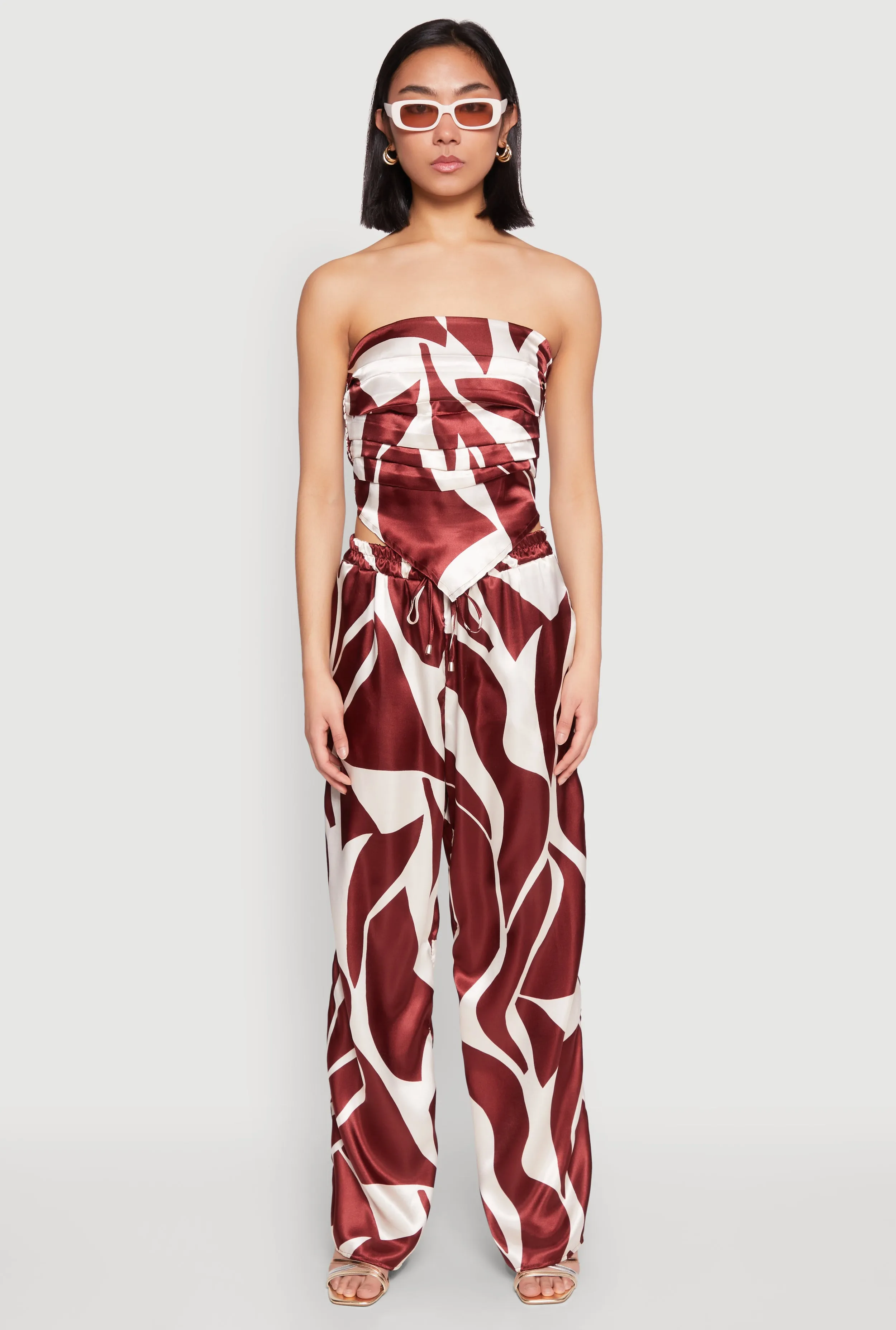 Patterned Satin Palazzo Pants