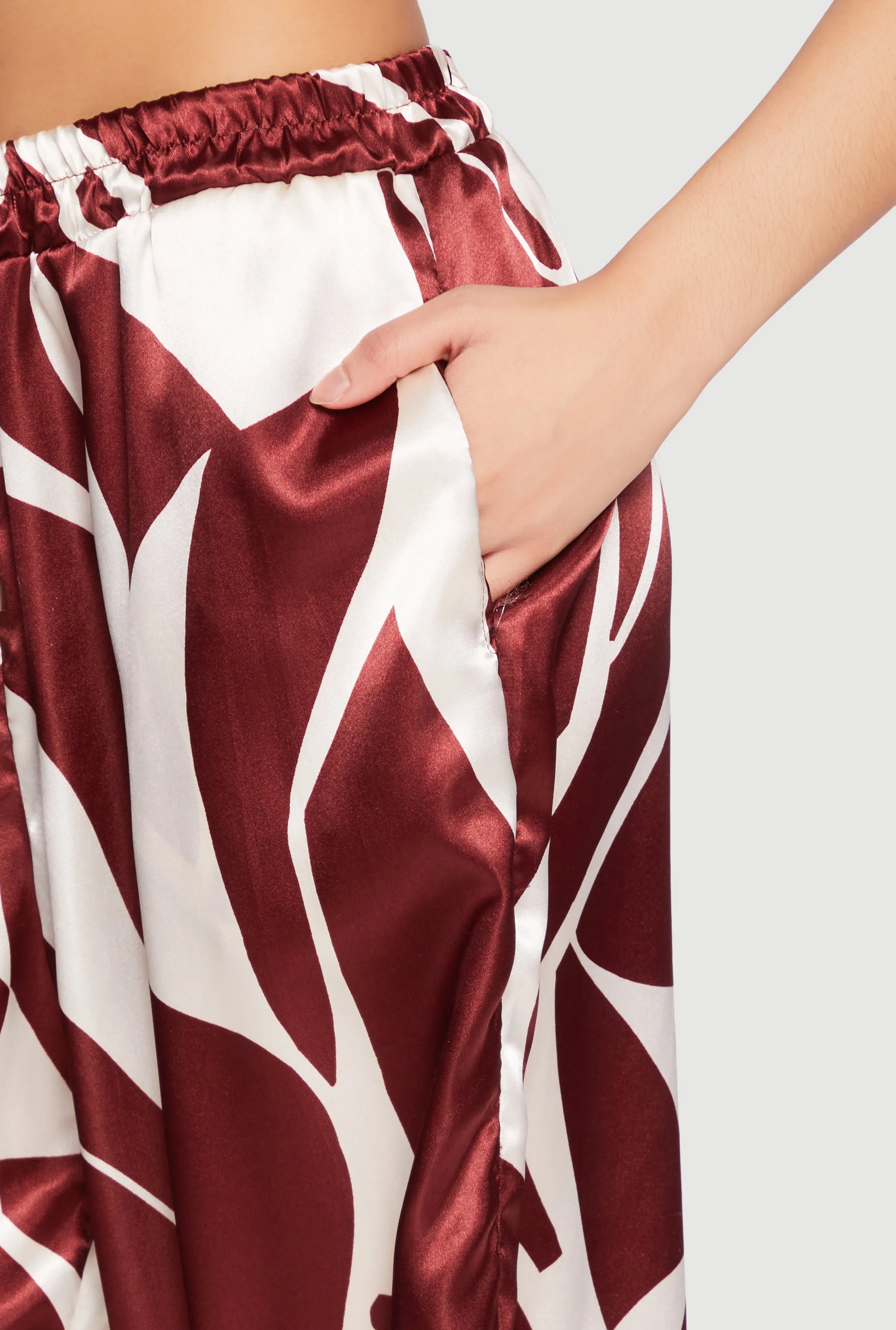 Patterned Satin Palazzo Pants