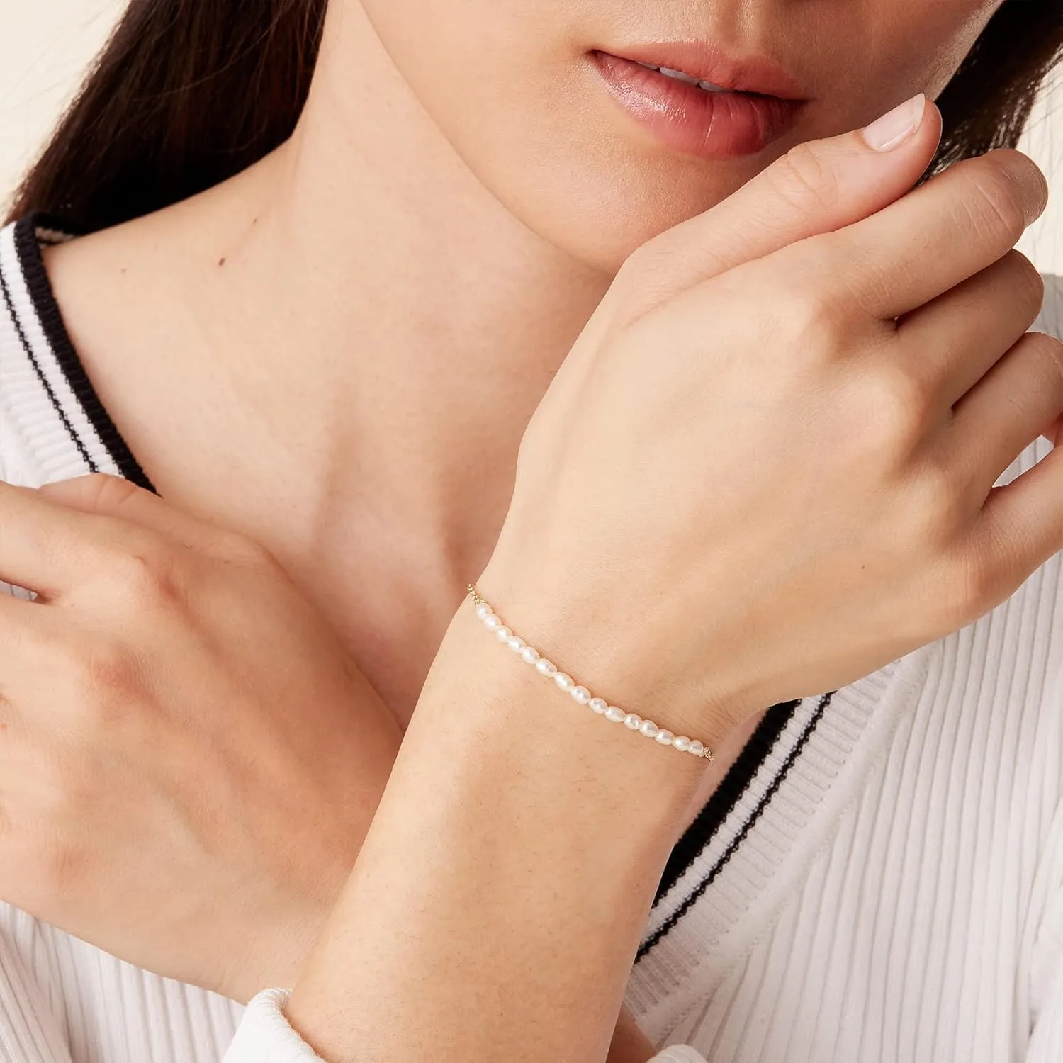 PAVOI 18K Gold Plated Beaded Freshwater Cultured Pearl Bracelet for Women | Dainty Bracelet with Pearl Beads