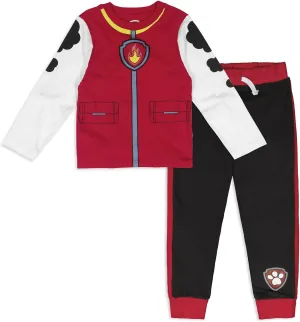 Paw Patrol Marshall, Rubble, and Chase Boys Long Sleeve Shirt and Pant Set for Toddlers and Big Kids